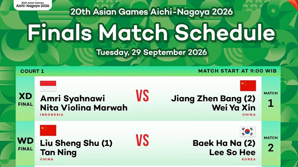 Jadwal Final Badminton Asian Games 2026, 2 Wakil Indonesia Selangkah Menuju Emas