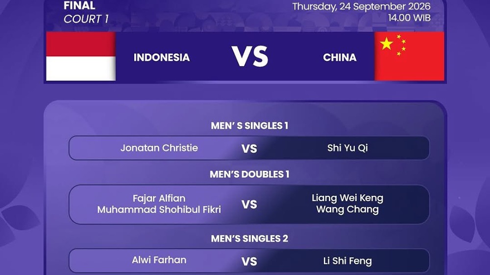 Final Badminton Asian Games 2026, Ini Line Up Indonesia Hadapi China