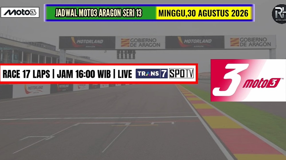 Jadwal Race Moto3 Aragon 2026, Veda Ega Pratama Balapan Minggu Sore