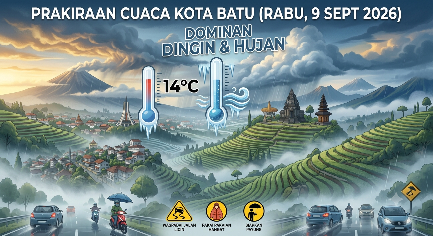 Cuaca Kota Batu 9 September: Hujan Ringan, Suhu 14–22°C di 3 Kecamatan