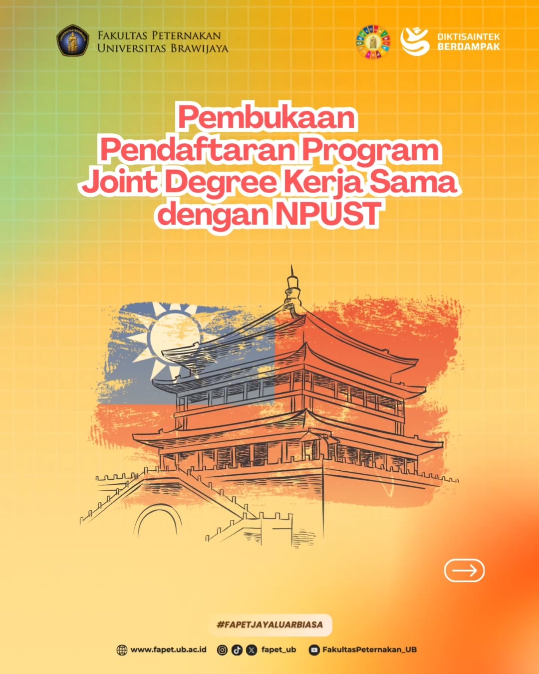 Pendaftaran Program Joint Degree Fapet UB–NPUST Taiwan Resmi Dibuka untuk Intake September 2026