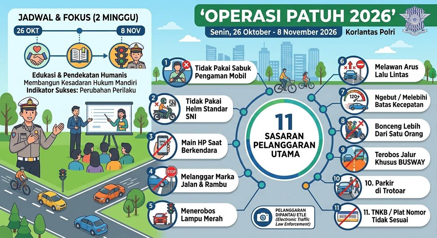 Operasi Patuh 2026 Dimulai, Ini 11 Pelanggaran Lalu Lintas yang Jadi Sasaran