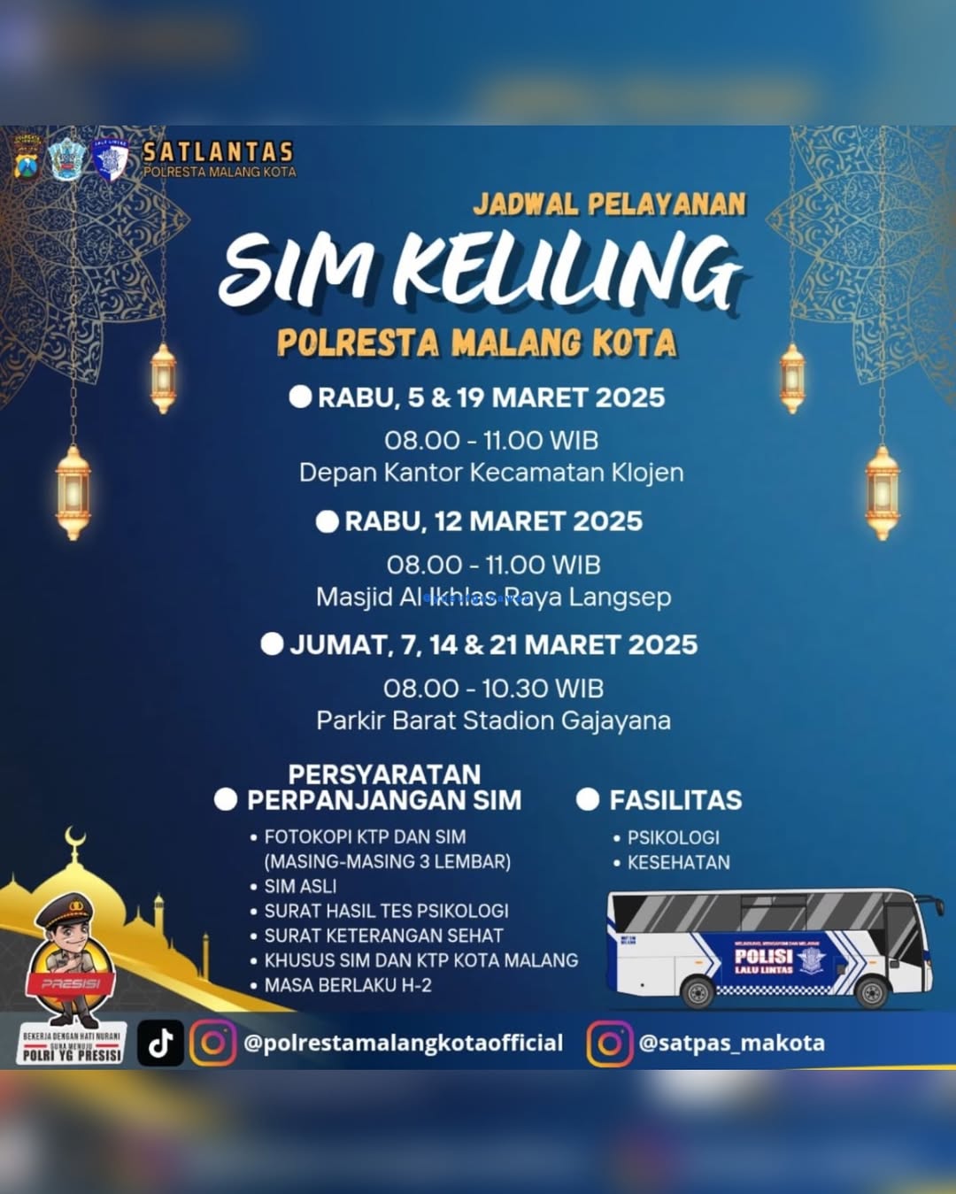 Jadwal SIM Keliling Kota Malang Selama Maret 2025, Tersedia di Tiga Lokasi Baru