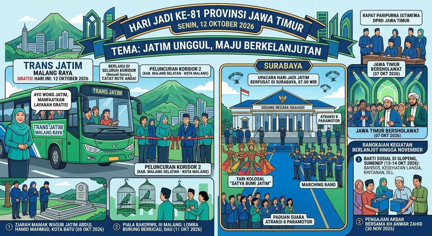  Hari Jadi Jatim ke-81, Trans Jatim Malang Raya Gratis 12 Oktober 2026 Hari Ini