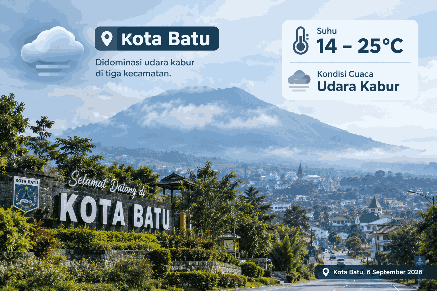 Cuaca Kota Batu Hari Ini 6 September, Suhu 14–25 Derajat, Udara Kabur Dominasi 24 Desa