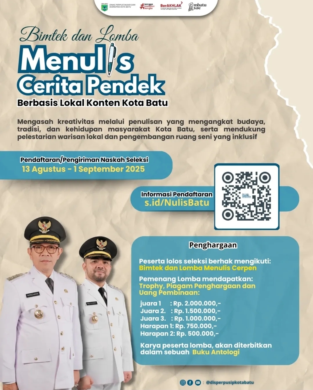 Batu Gelar Bimtek & Lomba Menulis Cerpen,  Angkat Kearifan Lokal,  Hadiah hingga Rp2 Juta