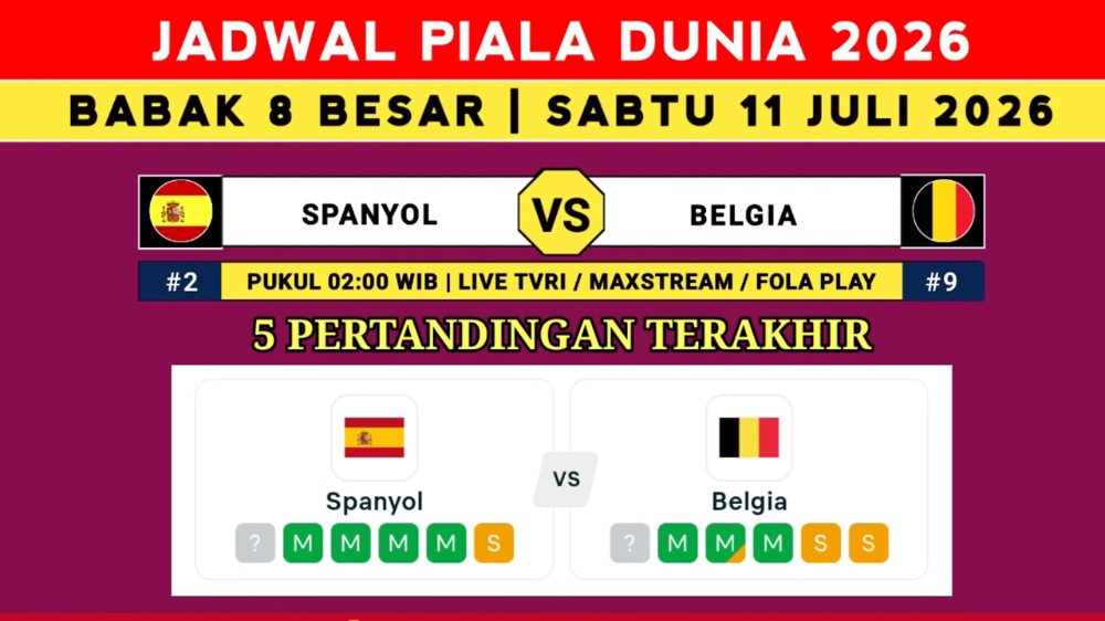 Spanyol vs Belgia Memanas! Duel Penentu Tiket Semifinal Piala Dunia 2026, Siapa Tersingkir?