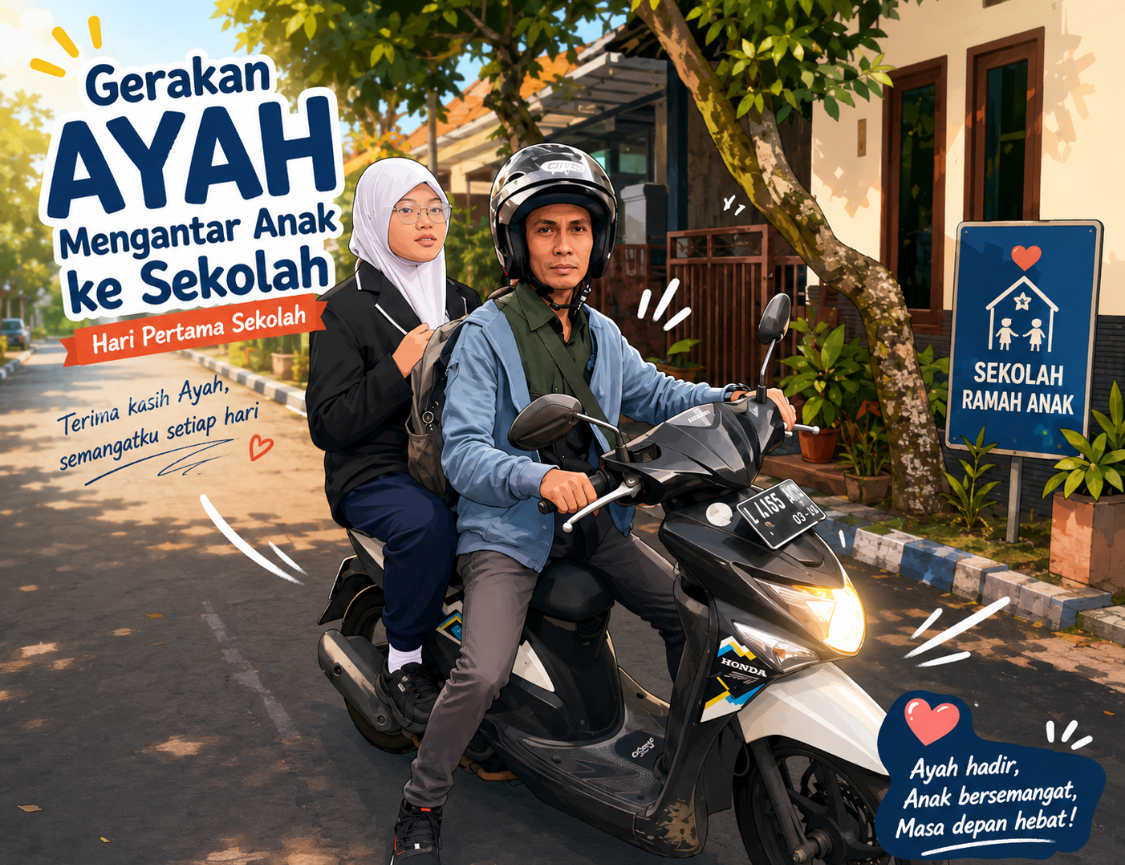 Hari Pertama Sekolah, Gerakan Ayah Antar Anak Mulai Terlihat di Malang
