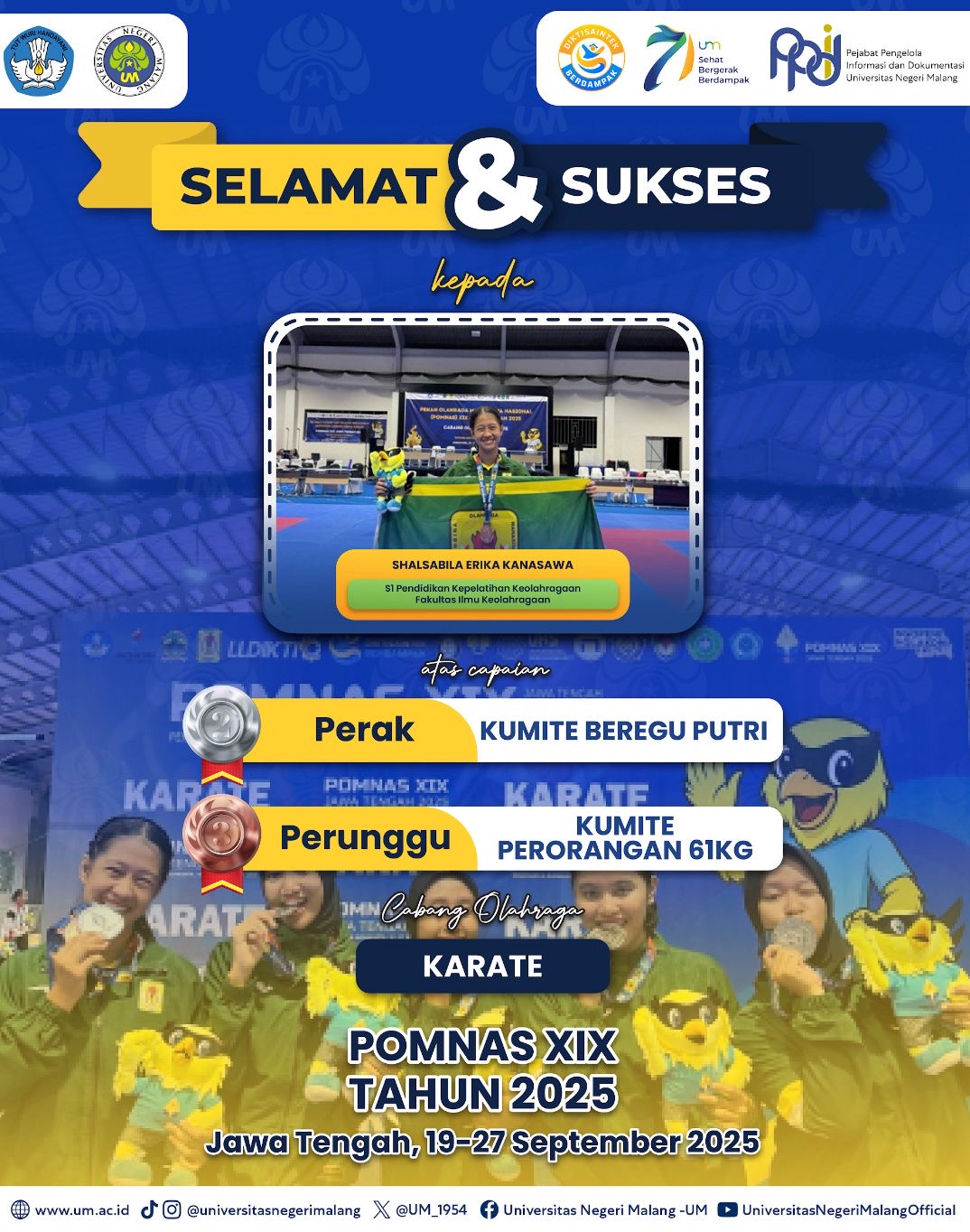 Berderet Mahasiswa UM Raih Medali di POMNAS XIX 2025, Rektor: Bukti Kampus Penghasil Juara