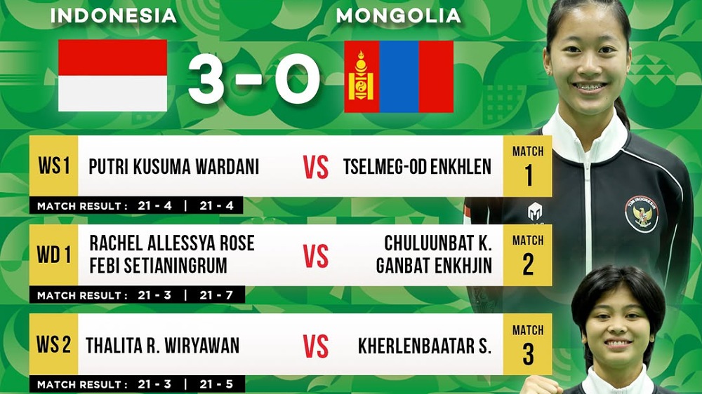 Hasil Badminton Asian Games 2026: Indonesia Sapu Bersih Mongolia 3-0