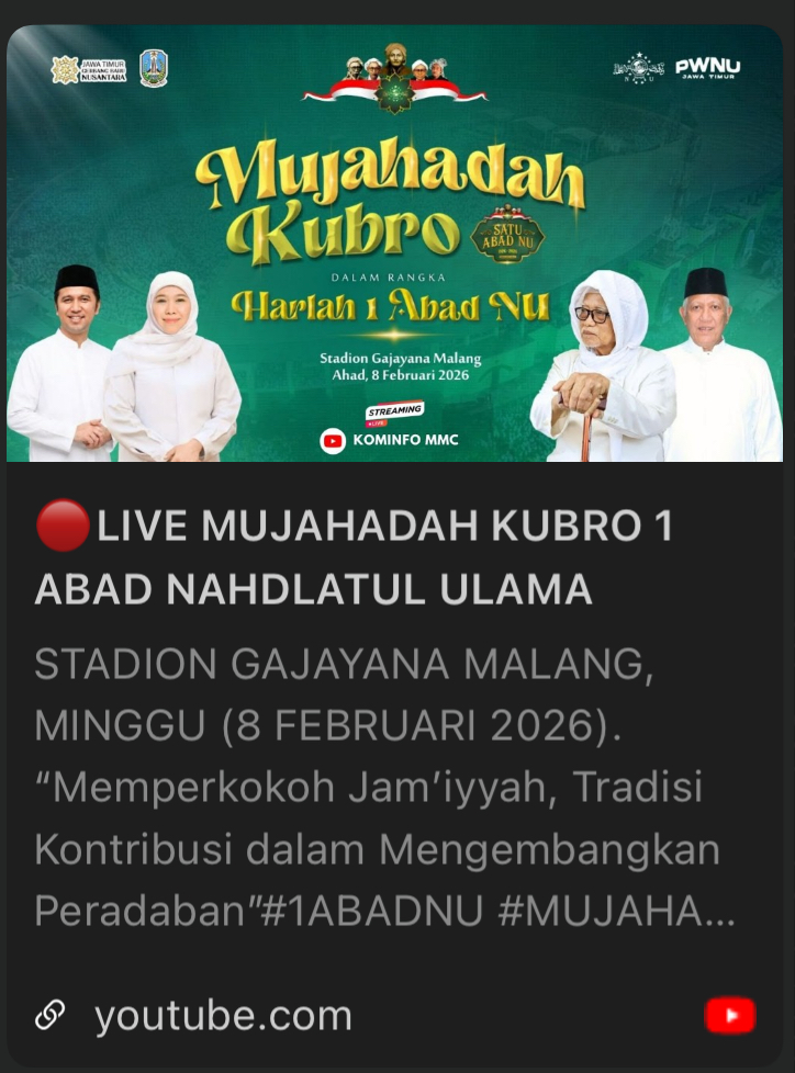 Harlah 1 Abad NU Disiarkan Live dari Stadion Gajayana,Berikut Link Live Streaming-nya