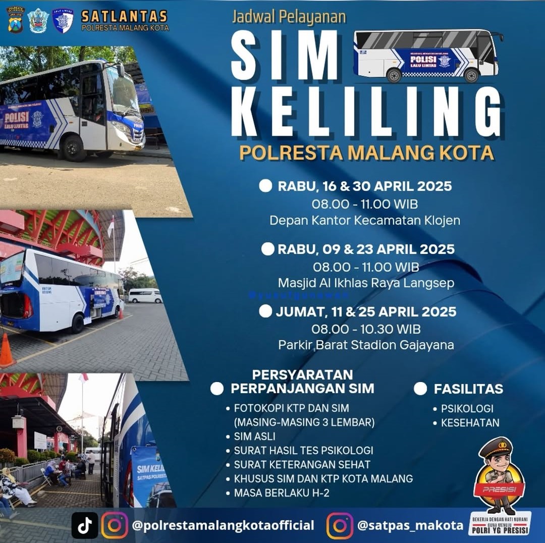 Jadwal SIM Keliling Kota Malang April 2025, Hadir di Tiga Tempat