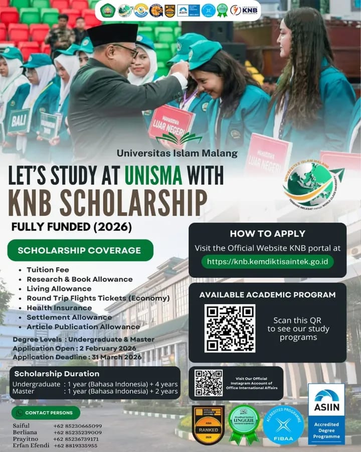 Universitas Islam Malang Buka Pendaftaran Beasiswa KNB 2026 untuk Mahasiswa Internasional