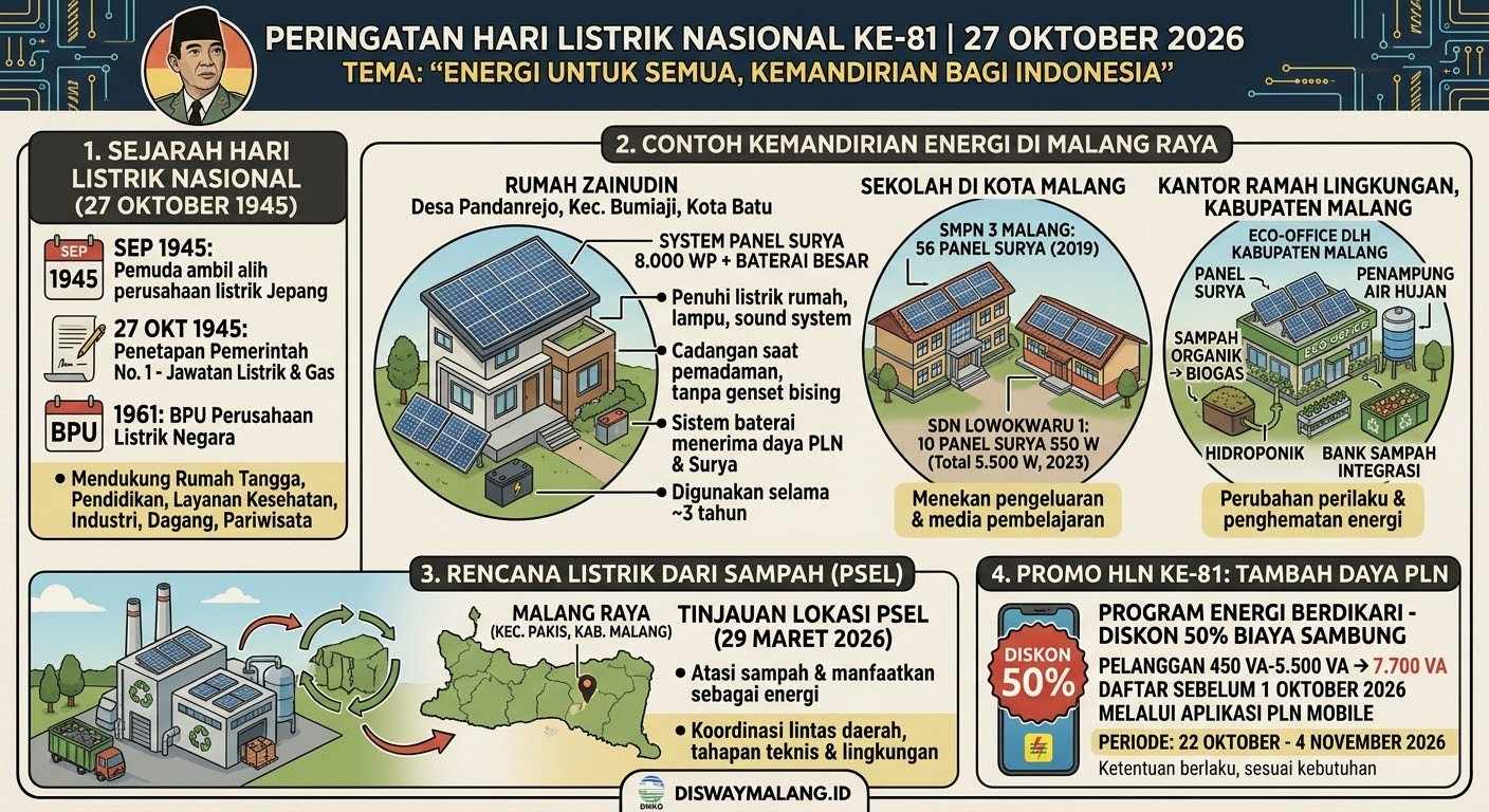 Hari Listrik Nasional ke-81: Warga Bumiaji Mandiri dengan Panel Surya, Malang Raya Bidik Energi dari Sampah