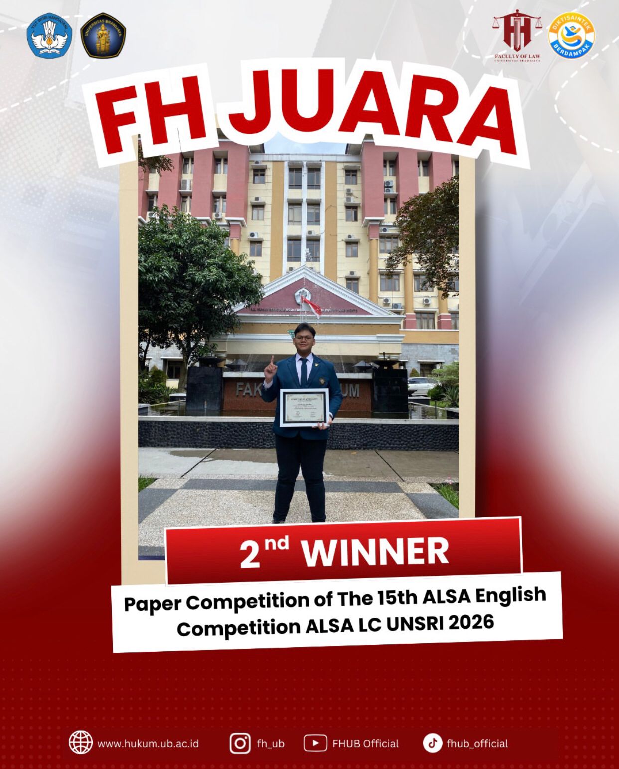 Mahasiswa FH UB Raih Juara 2 Paper Competition ALSA English Competition UNSRI 2026