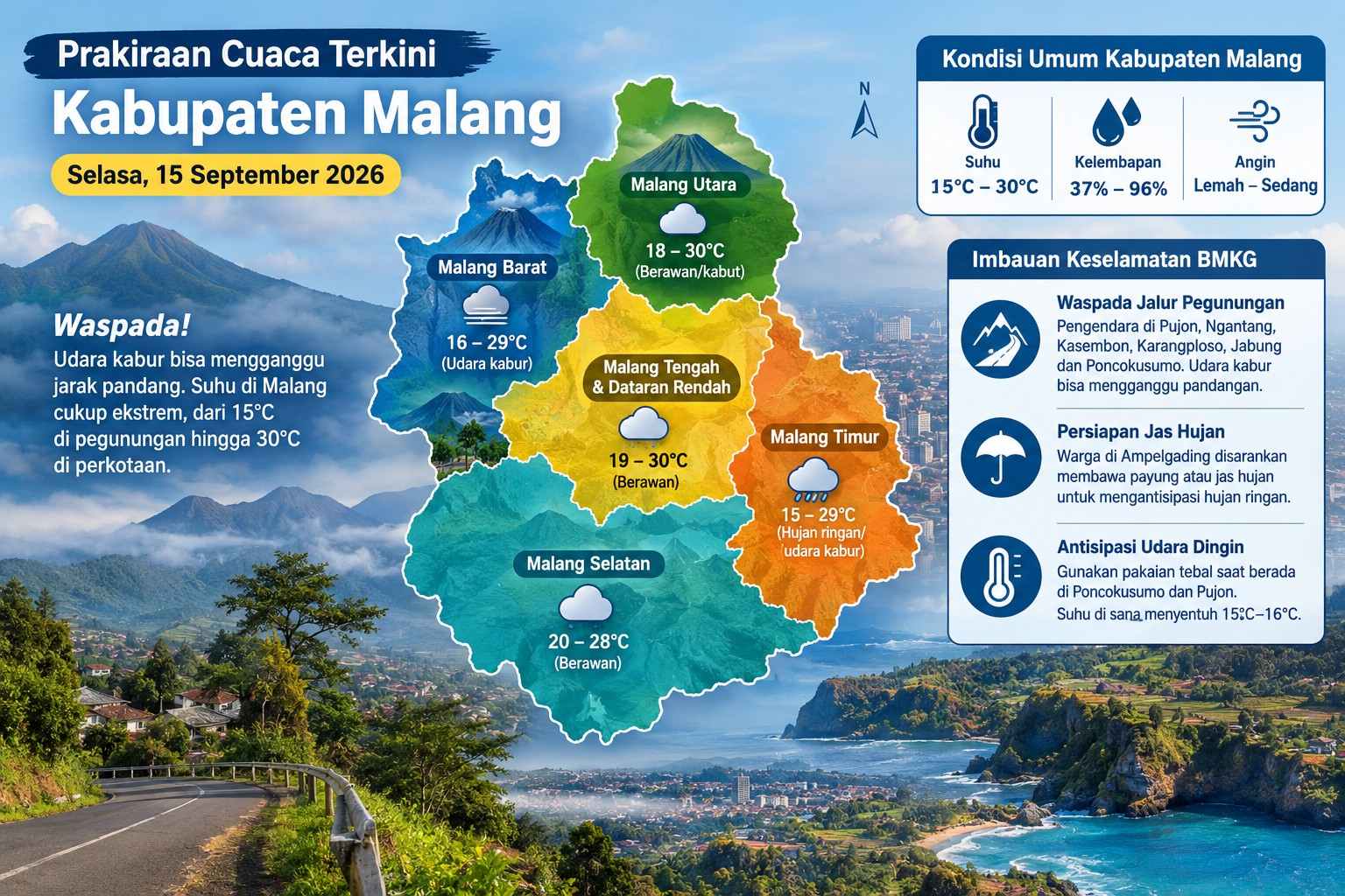 Prakiraan Cuaca Kabupaten Malang Hari Ini: Waspada Udara Kabut dan Hujan