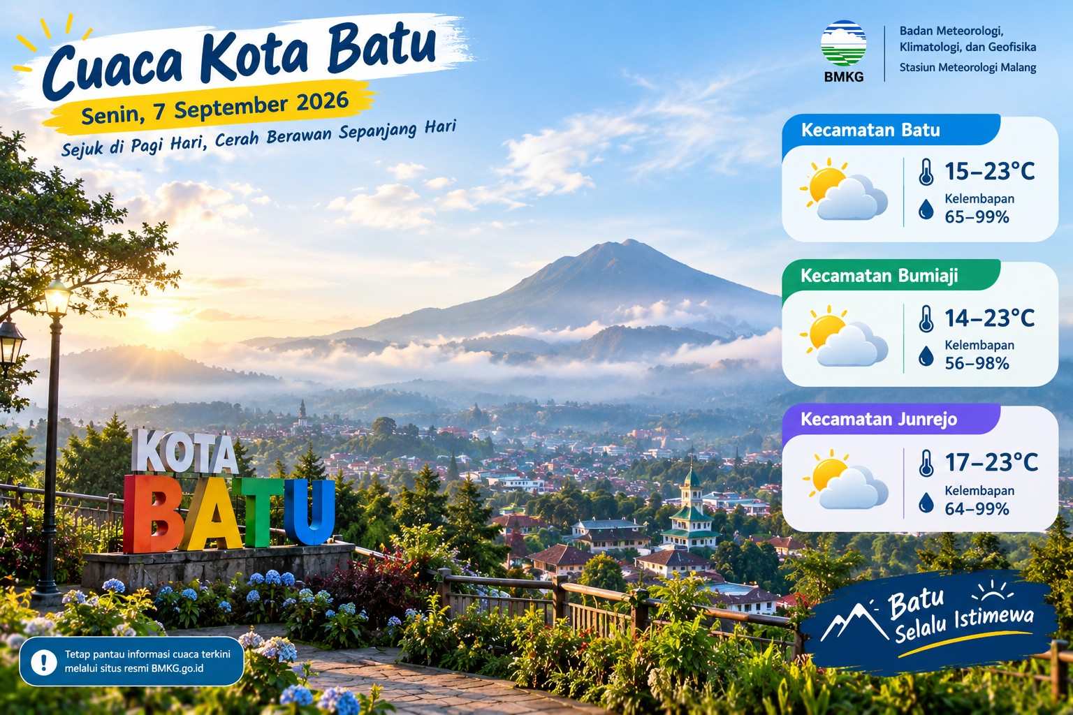 Cuaca Batu 7 September: Ada Udara Kabur, Cerah hingga Hujan Ringan