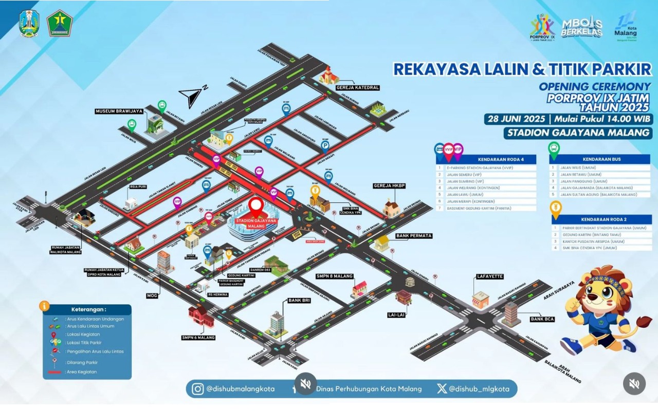 Dishub Kota Malang Umumkan Rekayasa Lalu Lintas Jelang Opening Ceremony Porprov IX Jatim 2025