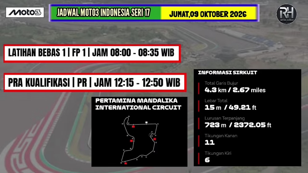 Jadwal Latihan Bebas Moto3 Mandalika 2026, Veda Ega Pratama Mulai Jumat Pagi