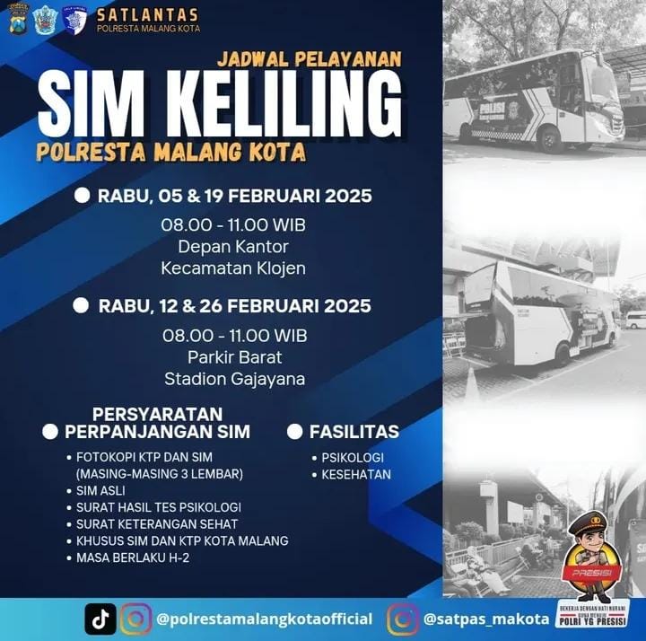 Jadwal Layanan SIM Keliling Malang Februari 2024