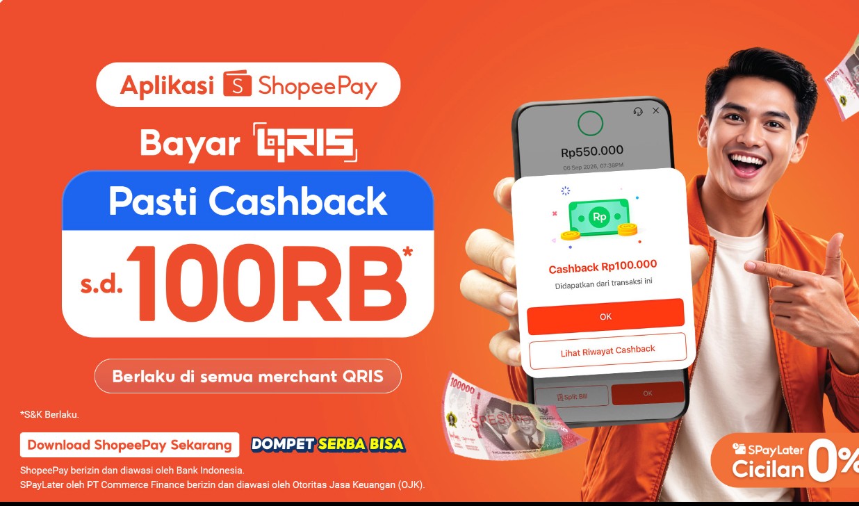 Cashback ShopeePay hingga Rp100.000 saat Bayar QRIS, Ini Cara Mendapatkannya