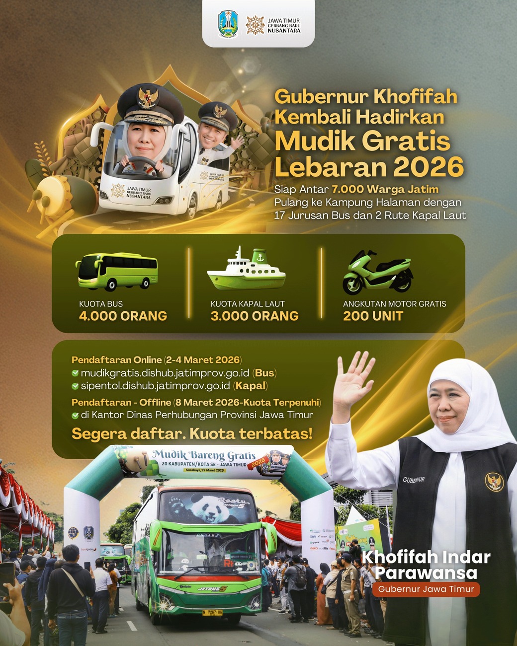 Pemprov Jatim Buka Mudik Gratis 2026 Pakai Bus-Kapal Laut, Ini Jadwal dan Link Pendaftarannya