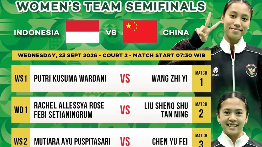 Jadwal Semifinal Badminton Putri Asian Games 2026: Indonesia vs China, Perebutan Tiket Final