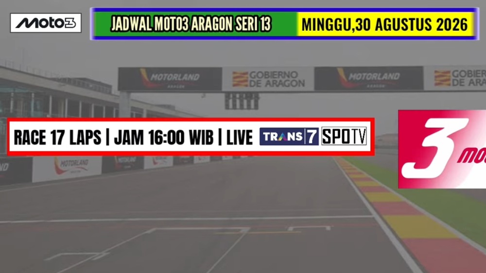 Jadwal Race Moto3 Aragon 2026, Veda Ega Pratama Balapan Minggu Sore