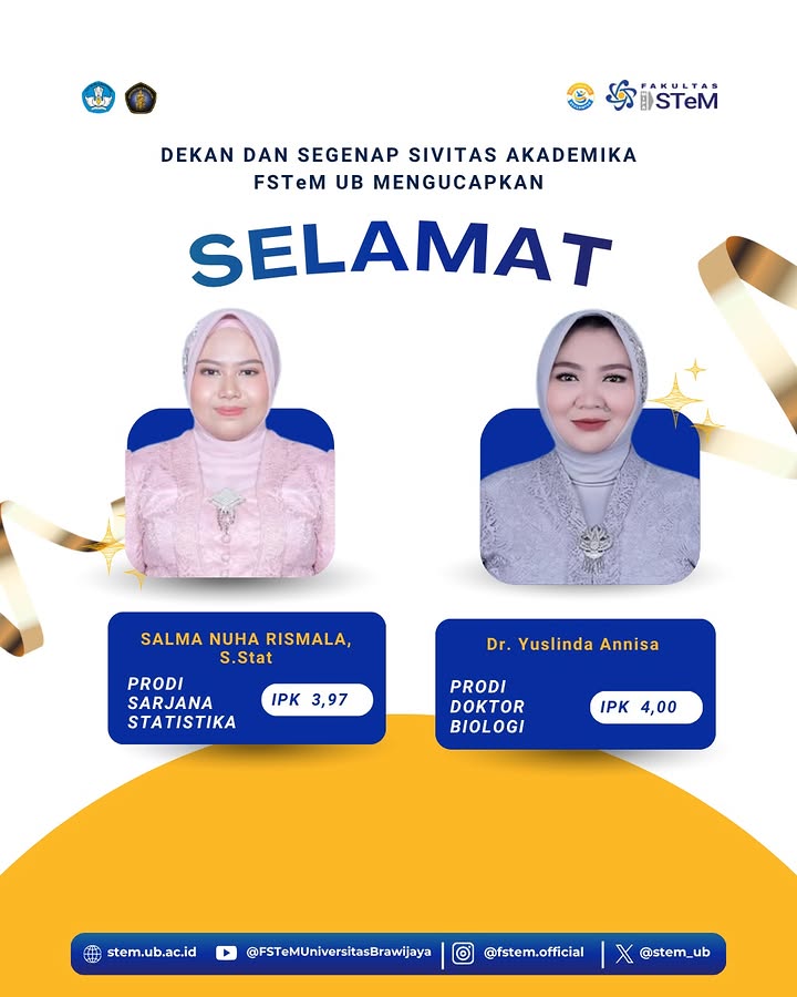 Dua Lulusan FSTeM UB Raih Predikat Wisudawan Terbaik pada Wisuda Periode 20