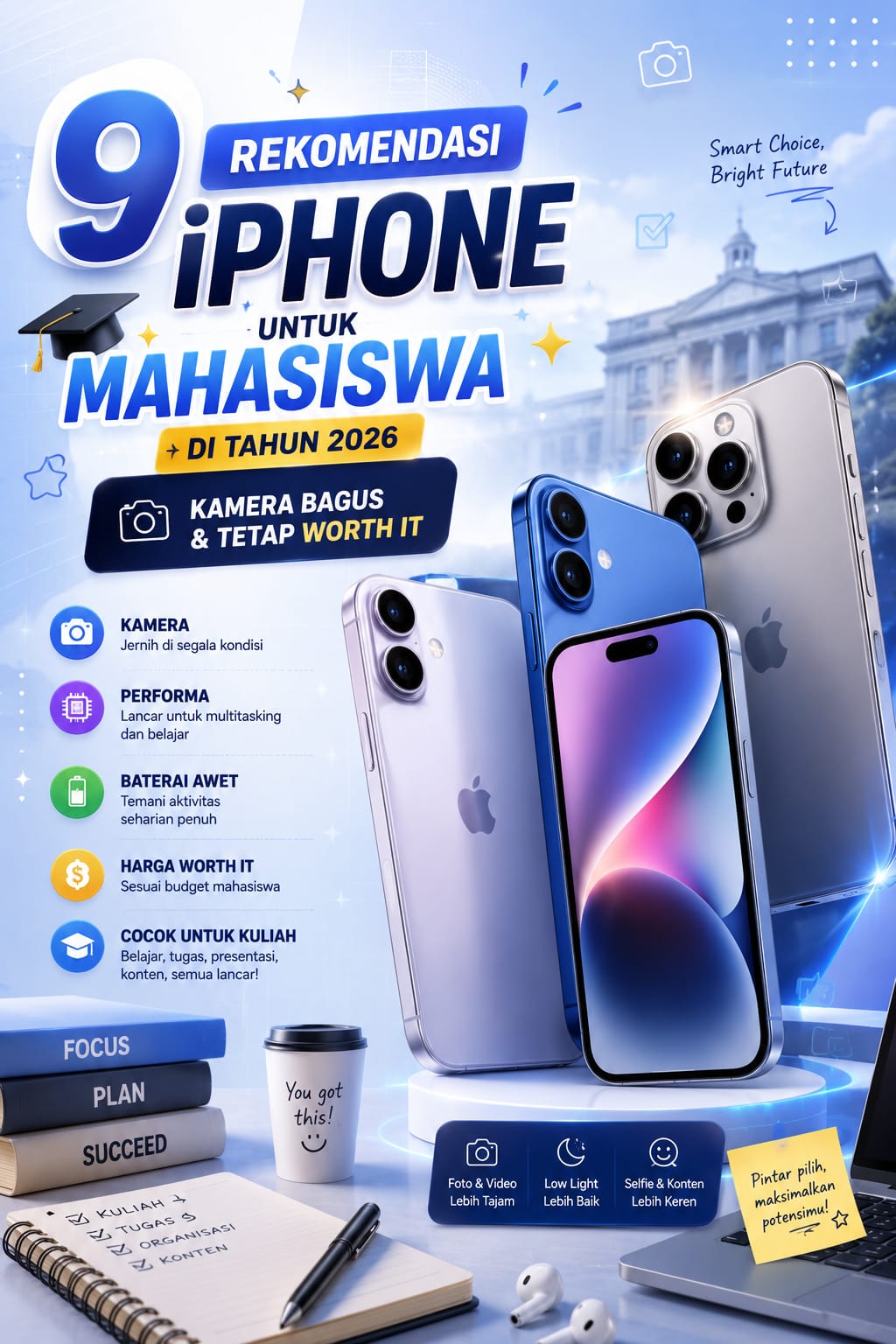 9 Rekomendasi iPhone buat Mahasiswa 2026: Andal Multitasking, Editing Konten, Kelas Online, Harga Worth It!