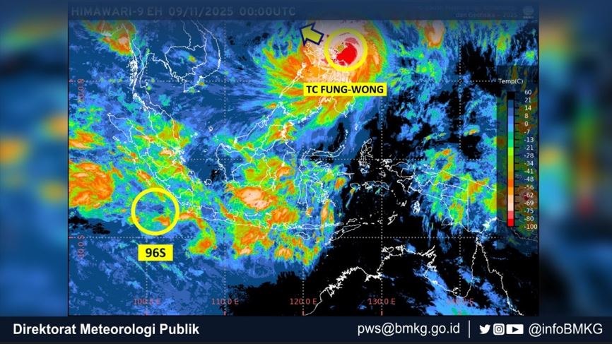 Bibit Siklon Tropis 96S dan Siklon Tropis Fung Wong Berpusar di Dekat Indonesia, Waspadai Dampaknya