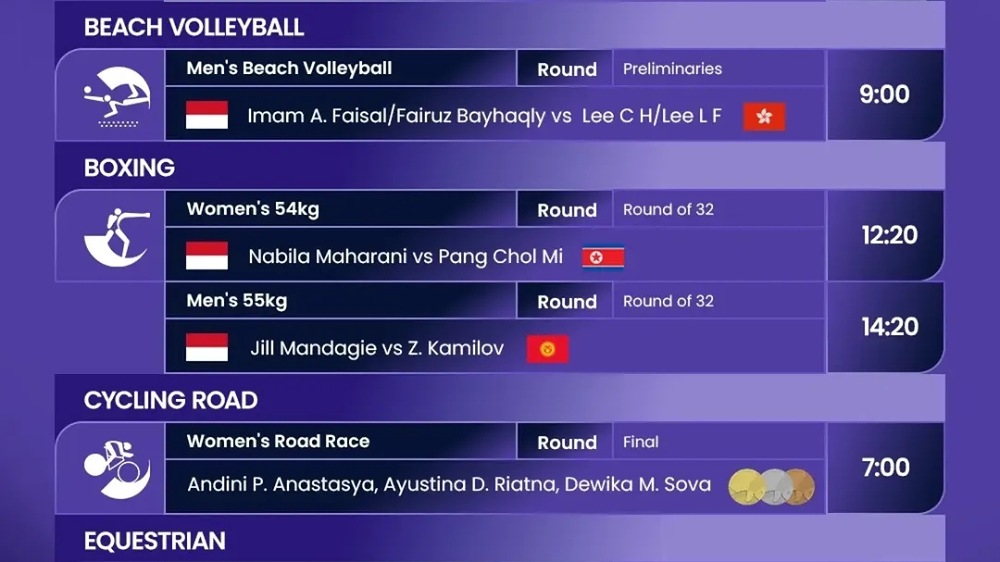 Jadwal Indonesia Asian Games 2026 Hari Ini, 17 Cabor Siap Tampil pada 22 September