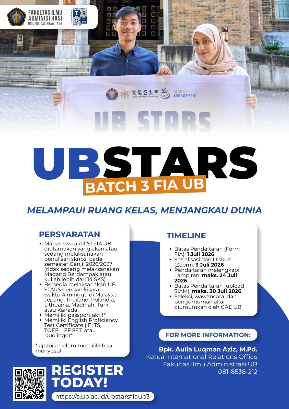 FIA UB Buka Pendaftaran UB STARS Batch 3, Mahasiswa Berkesempatan Belajar di Luar Negeri
