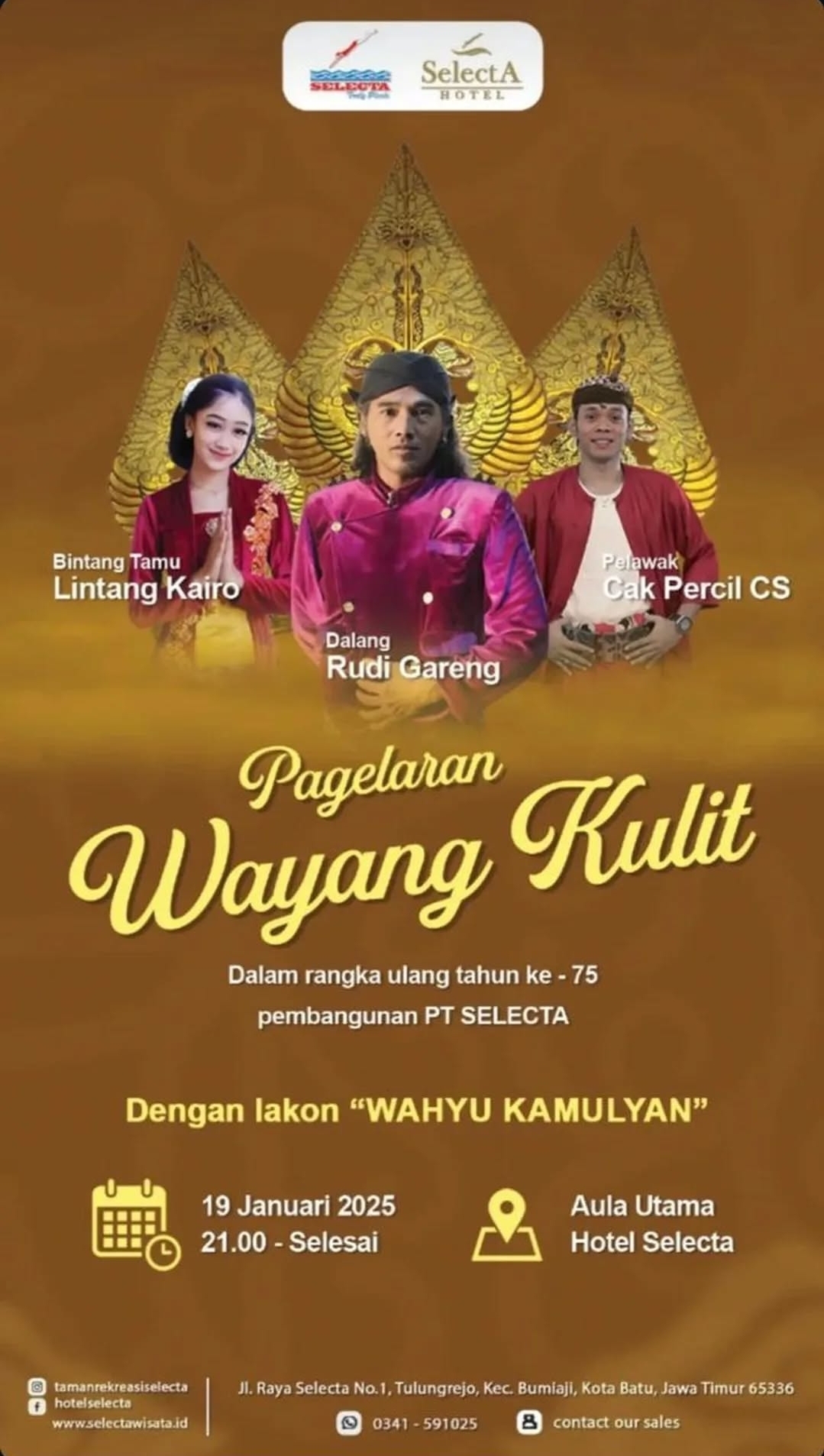 Penggemar Wayang, Catat! Ada Pertunjukkan Spektakuler di Selecta, Batu Akhir Pekan Depan