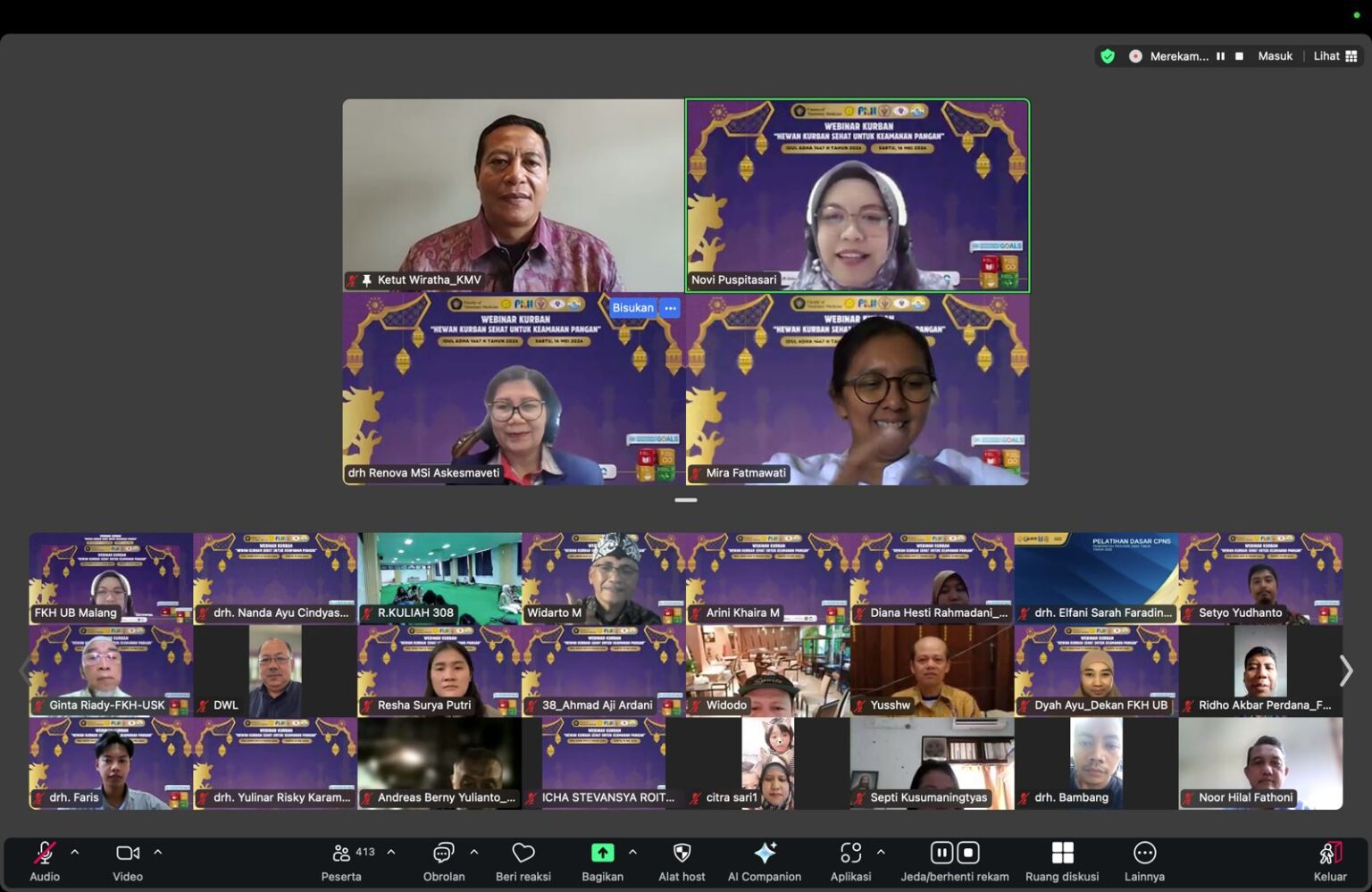 FKH UB Gelar Webinar Edukasi Hewan Kurban Sehat demi Keamanan Pangan