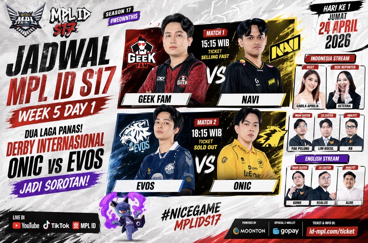 Jadwal MPL ID S17 Week 5 Day 1: Duel Panas ONIC vs EVOS Jadi Sorotan Utama