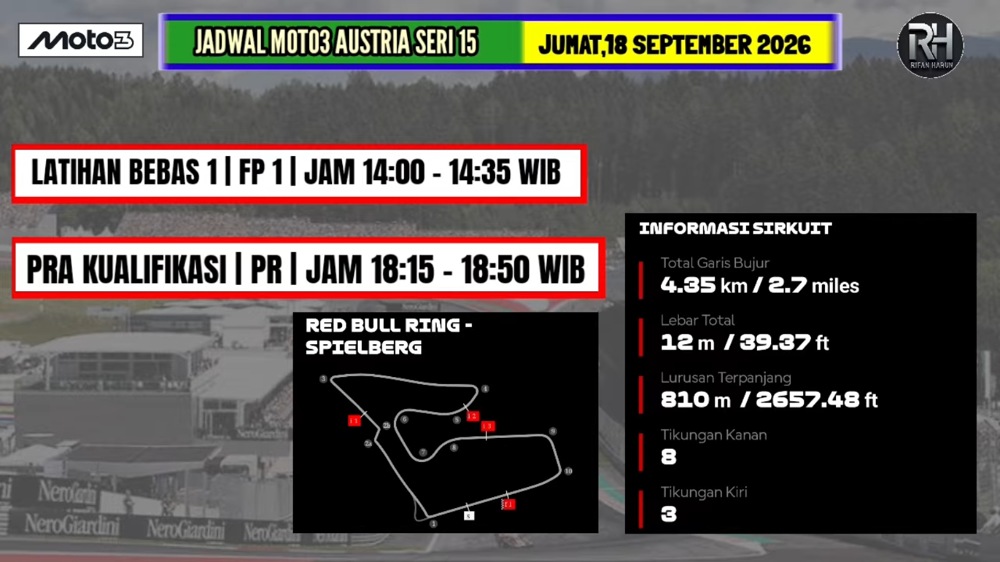 Jadwal FP1 Moto3 Austria 2026, Veda Ega Pratama Mulai Aksi Jumat Sore