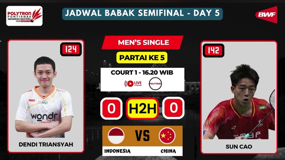 Dendi Triansyah Tantang Wakil Tiongkok di Semifinal BWF Pontianak Indonesia Masters 2026
