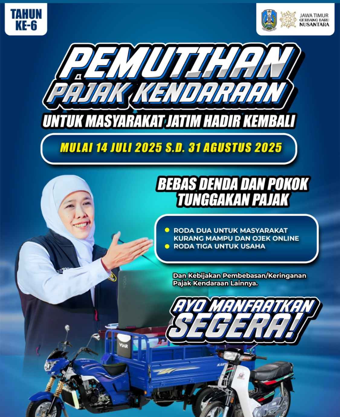 Pemutihan Pajak Kendaraan Resmi Digelar! Bebas Denda & Progresif Berlaku Mulai 14 Juli - 31 Agustus Di Jatim