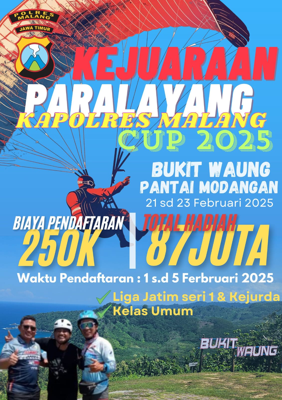 Kejuaraan Paralayang Kapolres Malang Cup 2025 Siap Digelar di Bukit Waung, Daftar Sekarang!