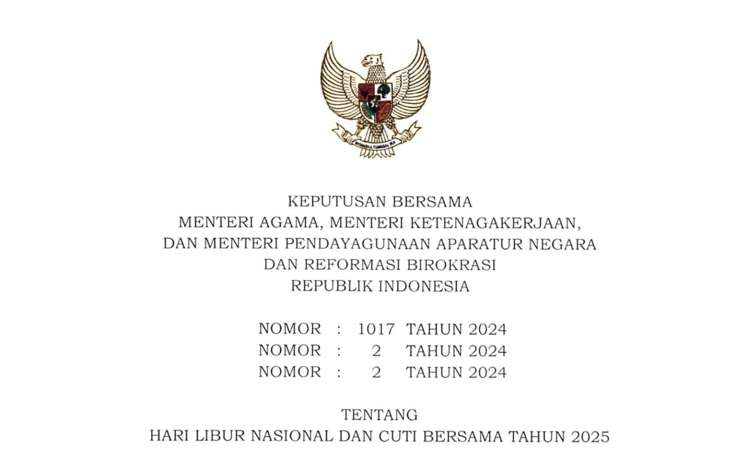 Total Ada 27 Hari Libur Nasional dan Cuti Bersama Tahun 2025