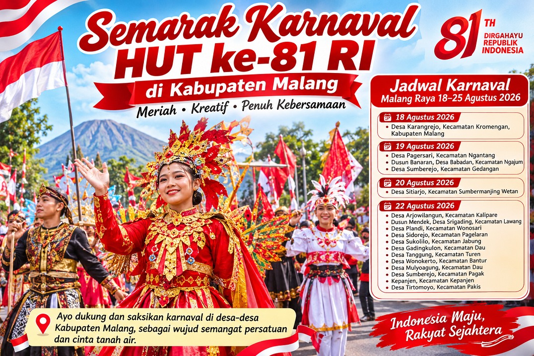 Jadwal Karnaval Malang Raya 18-25 Agustus 2026, 22 Agustus Paling Padat