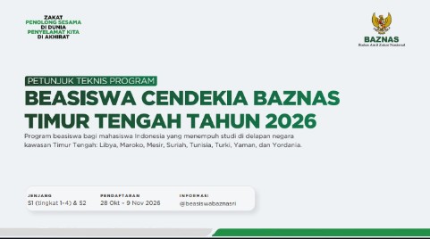 Beasiswa Cendekia BAZNAS Timur Tengah 2026 Dibuka, Cek Jadwal dan Cara Daftar