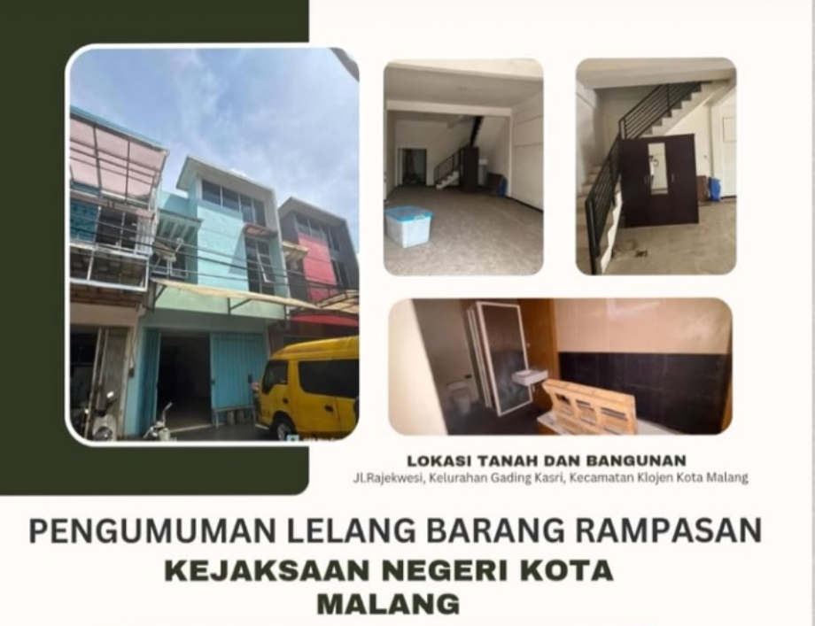 Ruko hingga Tanah di Batu Dilelang Kejari Malang, Nilai Capai Rp1,5 Miliar