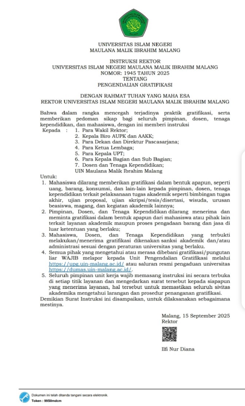 Tegas! UIN Malang Berlakukan Aturan Anti-Gratifikasi bagi Mahasiswa, Dosen, dan Tenaga Kependidikan