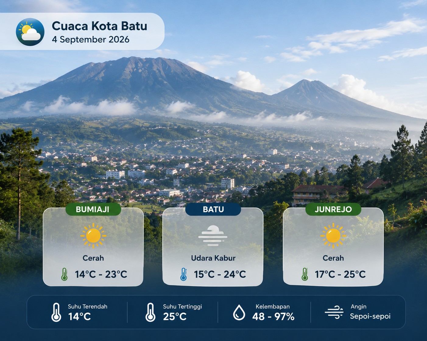 Cuaca Kota Batu 4 September: Batu Udara Kabur, Suhu Bumiaji 14 Derajat