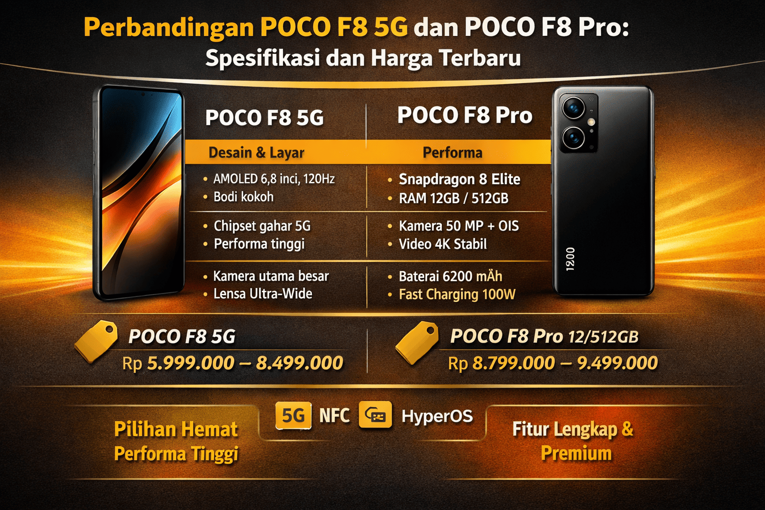 Perbandingan POCO F8 5G dan POCO F8 Pro: Spesifikasi dan Harga Terbaru