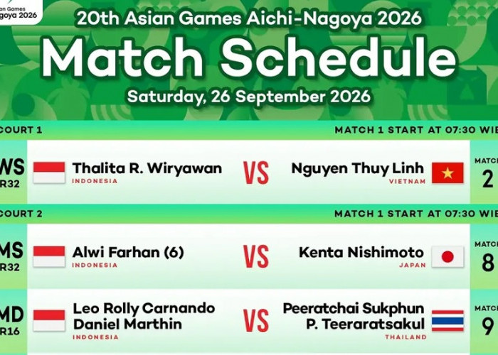 Jadwal Badminton Asian Games 2026 Sabtu 26 September, Wakil Indonesia Tanding Pagi hingga Sore