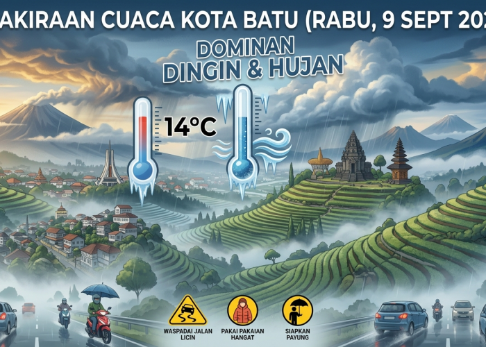 Cuaca Kota Batu 9 September: Hujan Ringan, Suhu 14–22°C di 3 Kecamatan
