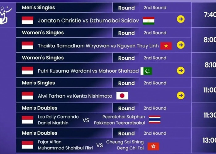 Jadwal Badminton Asian Games 2026 Sabtu, 26 September: 7 Wakil Indonesia Tampil